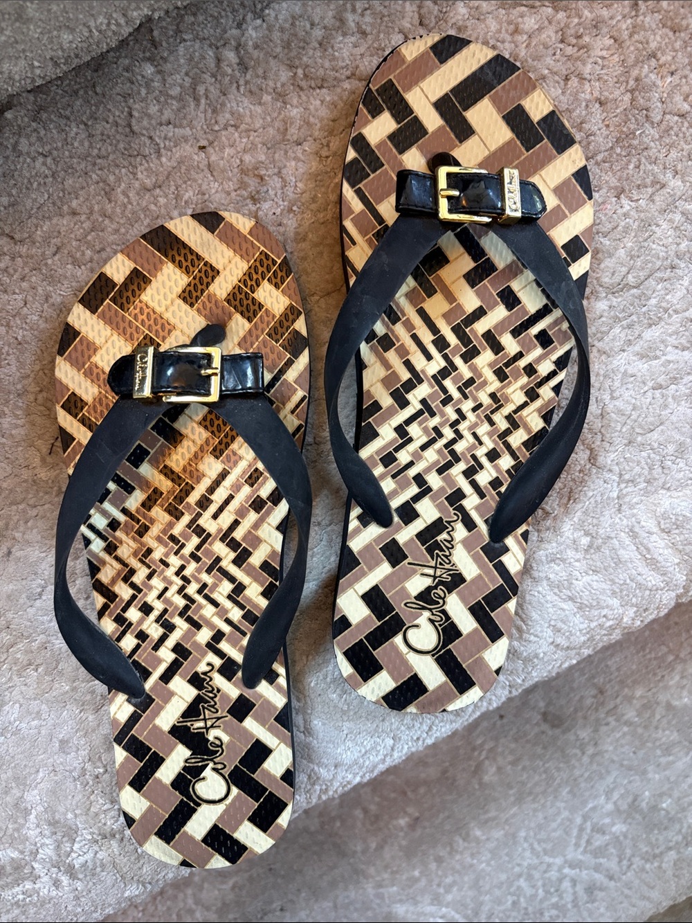 Cole Haan Black Strap Patterned Women's Flip Flops